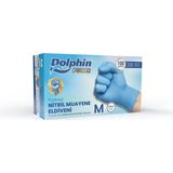 Dolphin M Beden Nitril Muayene Eldiveni Pudrasız Kalın Mavi Renk 100 Adet Alerji Riski Olmadan