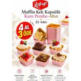Dolphin Muffin Kek Kapsülü Kare Pembe-Altın 25li | Cupcake Kalıbı, Kağıt Muffin Kapsülü, Kek Kalıbı, Muffin Cup - Pembe - Altın