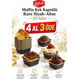 Dolphin Muffin Kek Kapsülü Kare Siyah-Altın 25li | Cupcake Kalıbı, Kağıt Muffin Kapsülü, Kek Kalıbı, Muffin Cup - Siyah - Altın