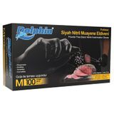 Dolphin Nitril Muayene Eldiveni Pudrasız 100 Adet Siyah M 6'Li Avantaj Paketi