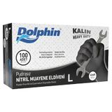 Dolphin Nitril Muayene Eldiveni Pudrasız Siyah L 100 Adet Extra Kalın 4'Li Avantaj Paketi