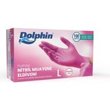 Dolphin Pembe Renkli Nitril Muayene Eldiveni L Beden 100 Adet Gıda ve Medikal Kullanıma Uygun