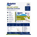 Dolphin Pudralı Beyaz Lateks Muayene Eldiveni – M Beden | 100 Adet