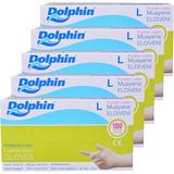 Dolphin Pudralı Latex Eldiven L Beyaz 100'lü 5'li Tek Kullanımlık Sağlık ve Hijyen İçin