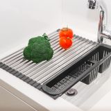 Dolreiik Lavabo Üzeri Rulo Bulaşık Kurutma Rafı, 304 Paslanmaz Stee Bulaşık Süzgeci, Katlanabilir ve Ayarlanabilir Lavabo Kurutma Rafı Mutfak Lavabo Tezgahı için Gereç Tutucu (Gri, Genişletilebilir