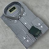 Dolse Slimfit Premium Gofre Kumaş Çizgili Erkek Gömlek - XL - Beyaz - Siyah