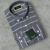 Dolse Slimfit Premium Hasır Dokuma Çizgili Keten Gömlek - XL - Lacivert - Beyaz