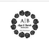 Dolu Gül Çerçeveli Yuvarlak Mühür Kına Nişan Düğün 3X3 Cm Özel Etiket / 50 Adet Sticker