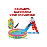 Dolu KAYDIRAK Çocuk Oyun Havuzu Tabanı Şişimeli 100 Adet Top Şişirme Pompası Tam set