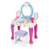 Dolu Unicorn Temalı Makyaj Masası ve Tabure Seti 3+ Yaş Kız Çocuklar İçin Eğitici Oyun