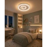 Dolunay Avize Ay Desenli LED Çocuk Odası Avizesi | 3 Renk Aydınlatma | Modern Tavan Plafonyeri - Beyaz
