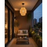 Dolunay Avize Doğal Hasır Görünümlü 3 Katlı Modern Sarkıt Avize – Balkon, Salon ve Mutfak Uyumlu - Bambu
