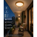 Dolunay Avize Modern LED Tavan Plafonyeri | Ahşap Görünümlü | 3 Renk Aydınlatma - 40 CM - Ahşap - Beyaz