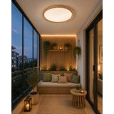 Dolunay Avize Modern LED Tavan Plafonyeri | Ahşap Görünümlü | 3 Renk Aydınlatma - 50 CM - Ahşap - Beyaz