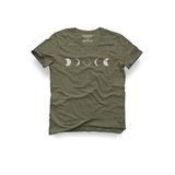 Dolunay Tasarım Tişört Pamuklu Kısa Kollu Bisiklet Yaka Baskılı T-shirt, Haki, L