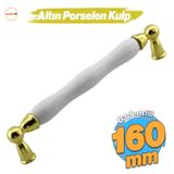 Domaniç Porselen Altın Beyaz Kulp 160 Mm Mobilya Çekmece Mutfak Dolabı Dolap Kapak Kulplar Kulb Kulp