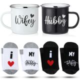 Domensi 4'lü Set Düğün Koca ve Karısı Hediyeleri, Wifey ve Koca Çiftler Kahve Kupaları Çiftler Gelin için Çorap Düğün Sevgililer Günü Damat Nişan Hediyeleri