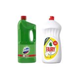 Domestos Çamaşır Suyu Dağ Esintisi 2 Litre + Fairy Bulaşık Deterjanı Limon 1350Ml