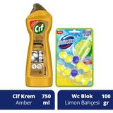 Domestos Cif Krem Altın Işıltısı Amber Kokulu 750 ml X1 Tuvalet Bloğu Limon Bahçesi 100 G X1 - Renksiz