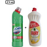 Domestos Dağ Esintisi Çamaşır Suyu 750ML+FAIRY Limon Kokulu Sıvı Bulaşık Deterjanı 650ML-(2'LI Set) - 750 ml
