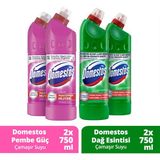 Domestos Yoğun Çamaşır Suyu Pembe Güç 750 ml x2 + Domestos Çamaşır Suyu Dağ Esintisi 750 ml x2