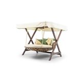 Dominik Swing Ahşap Rattan Salıncak Dış Mekan Bahçe Balkon Ve Teras Salıncağı Krem