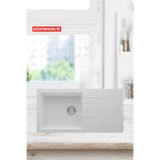 Dominoks KONGO86 BEYAZ 43.5X86 CM TEZGAH ÜSTÜ TEK GÖZ DAMLALIKLI GRANİT