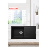 Dominoks KONGO86 SİYAH 43.5X86 CM TEZGAH ÜSTÜ TEK GÖZ DAMLALIKLI GRANİT EVYE