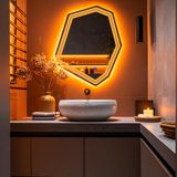Domira Led'li Lazer Kumlamalı Lavabo & Banyo Aynası (Dokunmatik Sensörlü) amber led'li 90 x 76