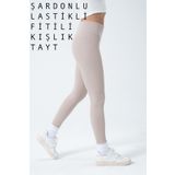 Domoda Bej Içi Polarlı, Lastikli, Şardonlu, Fitilli, Toparlayıcı Interlok Kışlık Örme Tayt @verona