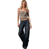 Domoda Bol Kesim Denim Geniş Paça Rahat Baggy Jean Kot Salaş Kadın Pantolon @varese - Gece Mavi - 32