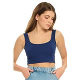 Domoda Crop Top Kalın Askılı Kaşkorse Fitilli Kısa Kadın Atlet - XL - Lacivert