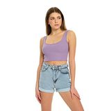 Domoda Crop Top Kalın Askılı Kaşkorse Fitilli Kısa Kadın Atlet - XS - Lila