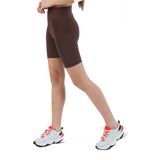 Domoda Kahverengi Yüksek Bel Toparlayıcı Kısa Şort Spor Fitilli Biker Tayt
