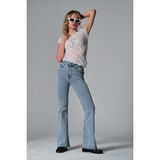 Domoda Normal Bel Kot, Ispanyol Paça Esnek Denim Kumaş Kadın Fit And Flare Jean Pantolon @morales - Kar Yıkama - 40