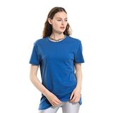 Domoda Oversize Fit Pamuklu Kısa Kollu Basic Uniseks Kadın Erkek Tişört İndigo S