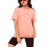 Domoda Oversize Fit Pamuklu Kısa Kollu Basic Uniseks Kadın Erkek Tişört Somon M