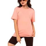 Domoda Oversize Fit Pamuklu Kısa Kollu Basic Uniseks Kadın Erkek Tişört Somon XL