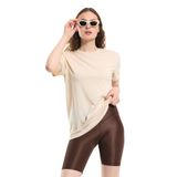 Domoda Oversize Fit Pamuklu Kısa Kollu Basic Uniseks Kadın Erkek Tişört Taş S