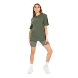 Domoda Oversize Fit Pamuklu Kısa Kollu Basic Uniseks Kadın Erkek Unisex Tişört Haki S
