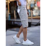 Domoda Slim Fit None Denim Yandan Cepli Esnek Kumaş Erkek Jean Kargo Şort Taş 33