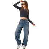 Domoda Toka Detaylı Bol Kesim Geniş Paça Rahat Baggy Jean Kot Salaş Kadın Pantolon @milano - 34 - Mavi