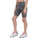 Domoda Yüksek Bel Toparlayıcı Kısa Şort Spor Fitilli Biker Tayt Gri XS