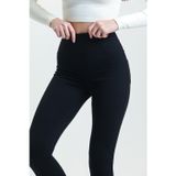 Domoda Yüksek Bel Toparlayıcı Skinny Siyah Kadın Cep Dikişli Çelik Örme Tayt Pantolon @Granada