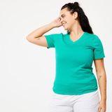 Domyos Kadın V Yakalı Spor Tişörtü - Yeşil Turkuvaz - Fitness