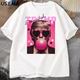 Donald Trump T-Shirts Men Election Trump Trump Pink Sun Glasses Bubble Gum Tshirt Funny Graph - Beyaz - XL