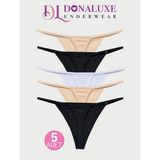 Donaluxe Kadın Tanga , İpli Tanga Siyah Beyaz Ten Pamuklu 5'li Paket - Bej - XL