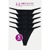Donaluxe Kadın Tanga ,Siyah Ipli G-String Tanga Pamuklu Kumaş 5'li
