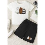 donamod Pandalar Baskılı KızErkek Çocuk Şort T-Shirt
