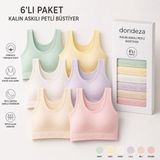 Dondeza 6'lı Kalın Askılı Pedli Sütyen Büstiyer Kız Çocuklar için Nefes Alan Konforlu Tasarım - 11 - 13 Yaş - Pastel